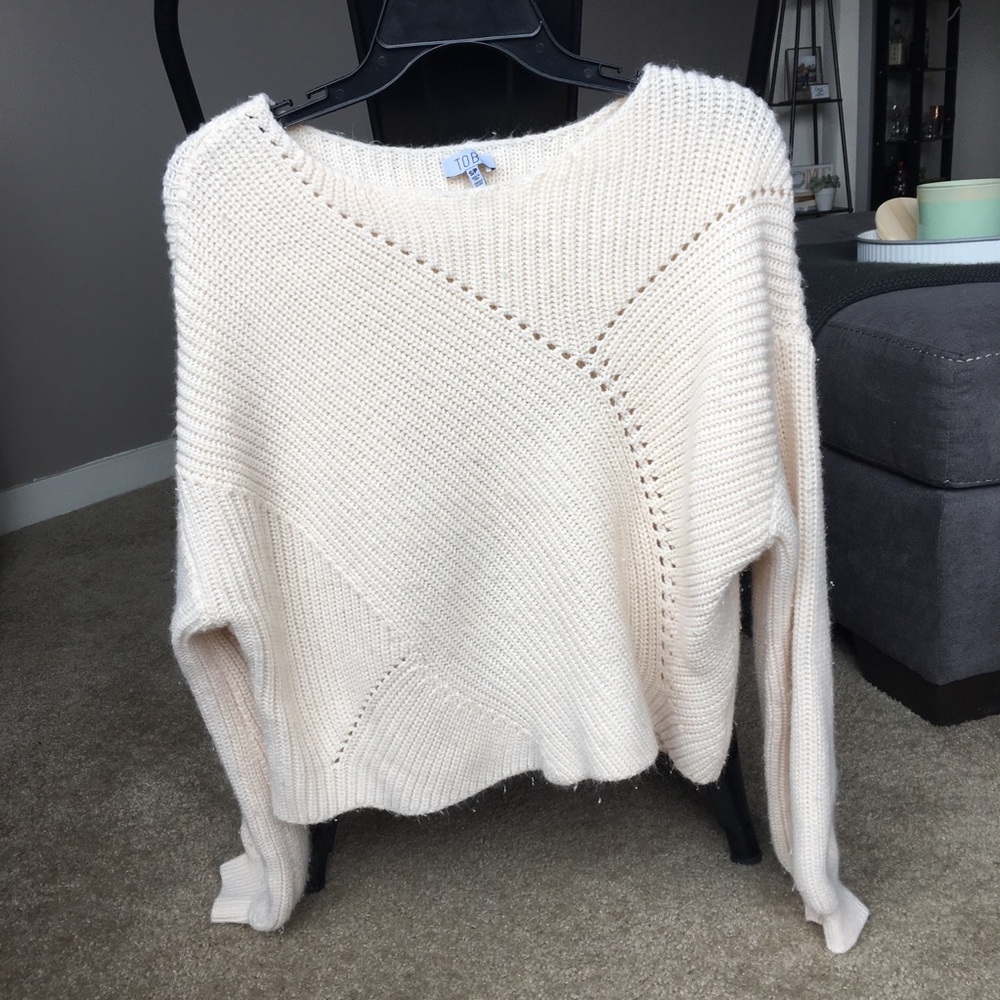 Cream cropped sweater with bell sleeves